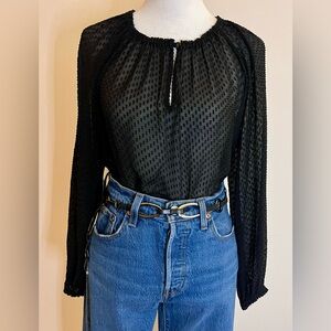 Ella Moss Black Silk Blend Sheer Blouse
